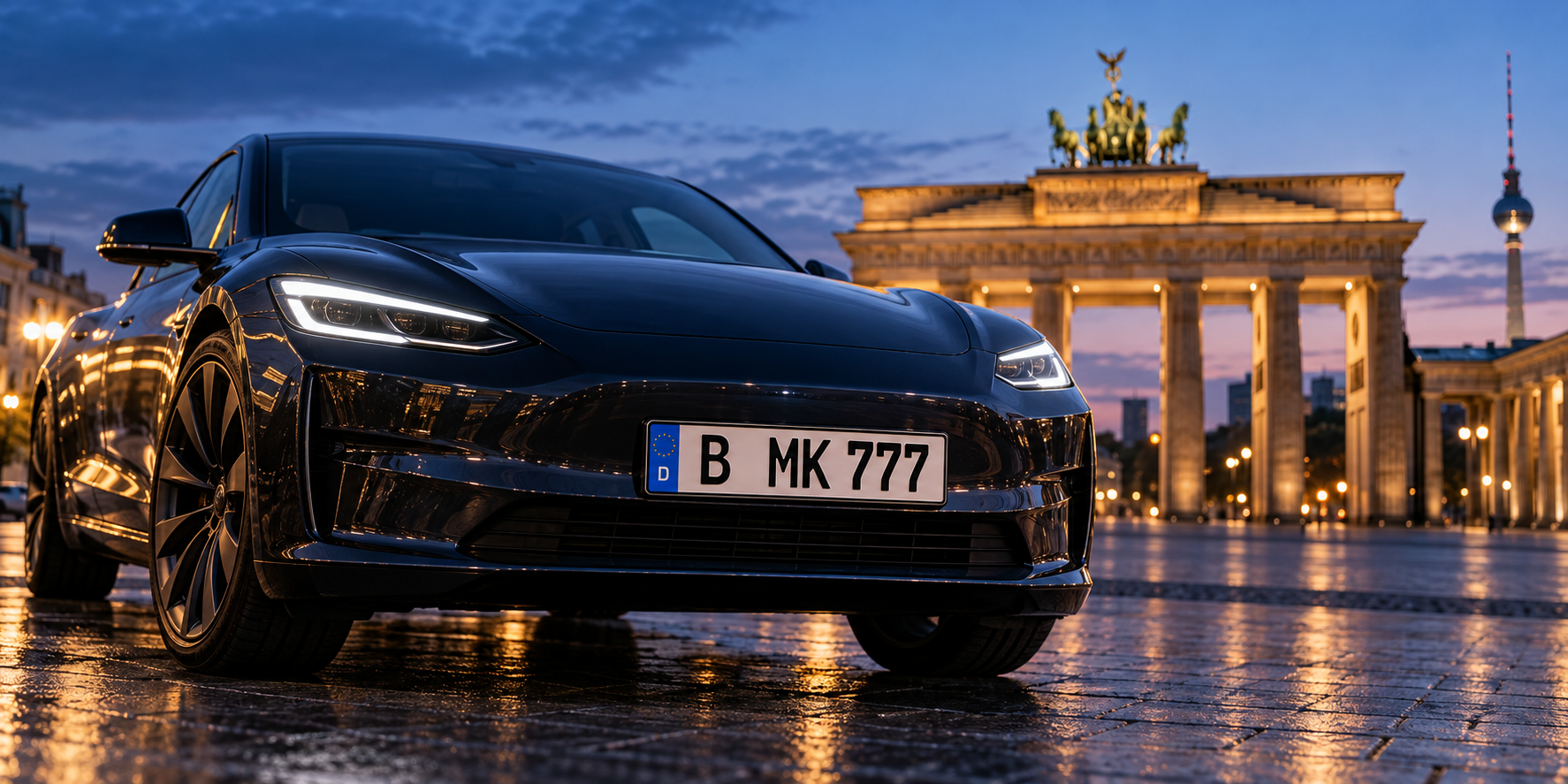Modernes Auto in Berlin mit Beispielkennzeichen B MK 777