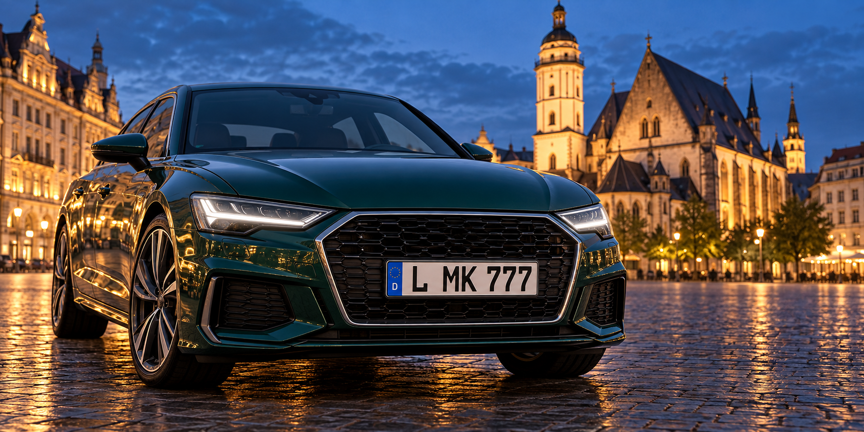 Modernes Auto in Düsseldorf mit Beispielkennzeichen D MK 777