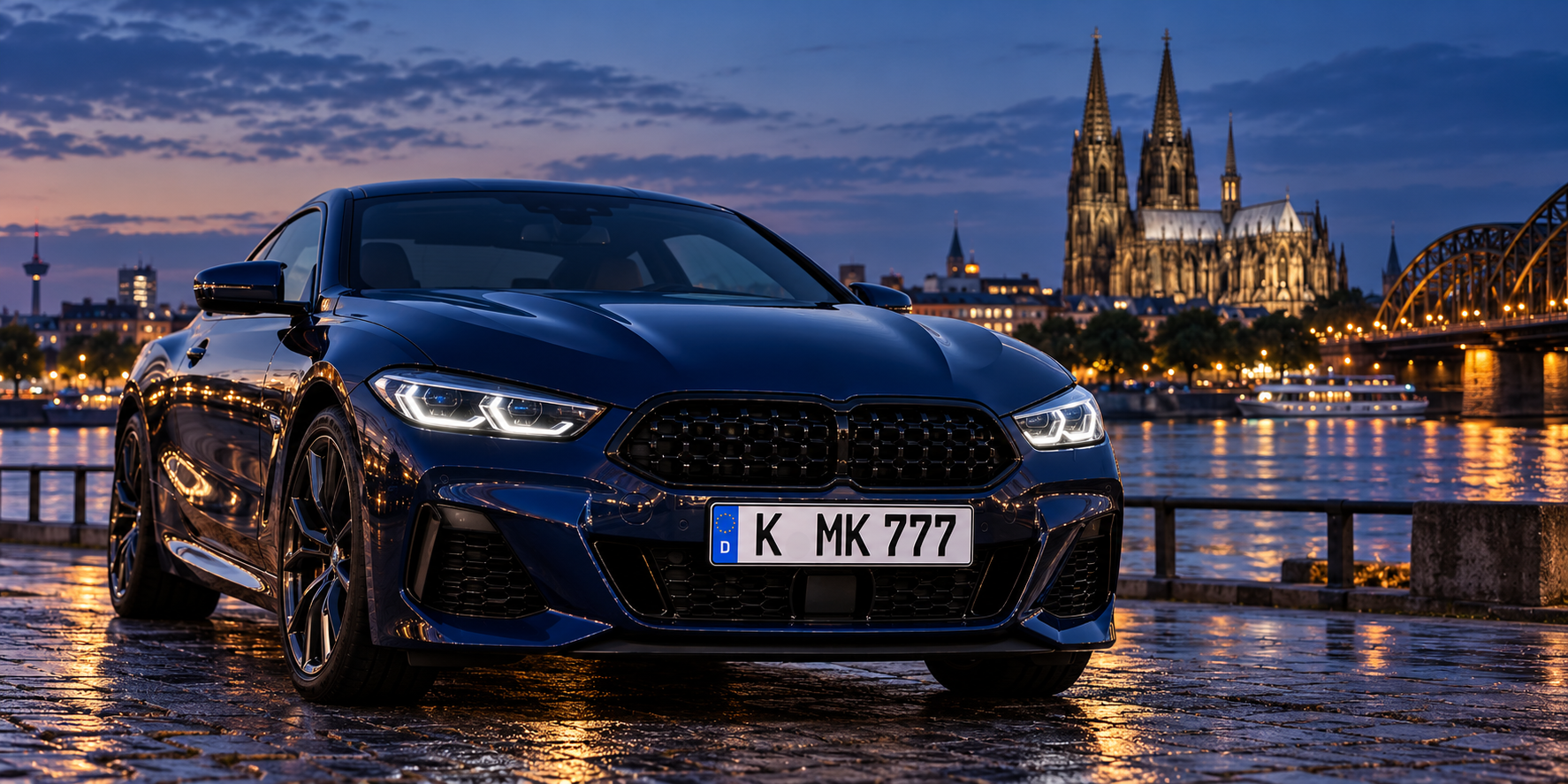 Modernes Auto in Frankfurt am Main mit Beispielkennzeichen F MK 777