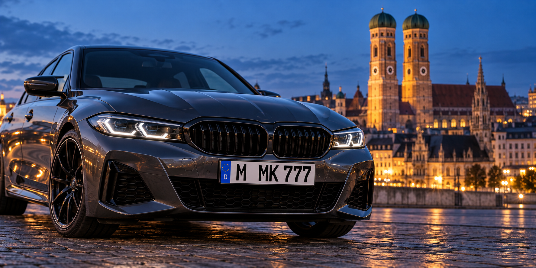 Modernes Auto in München mit Beispielkennzeichen M MK 777