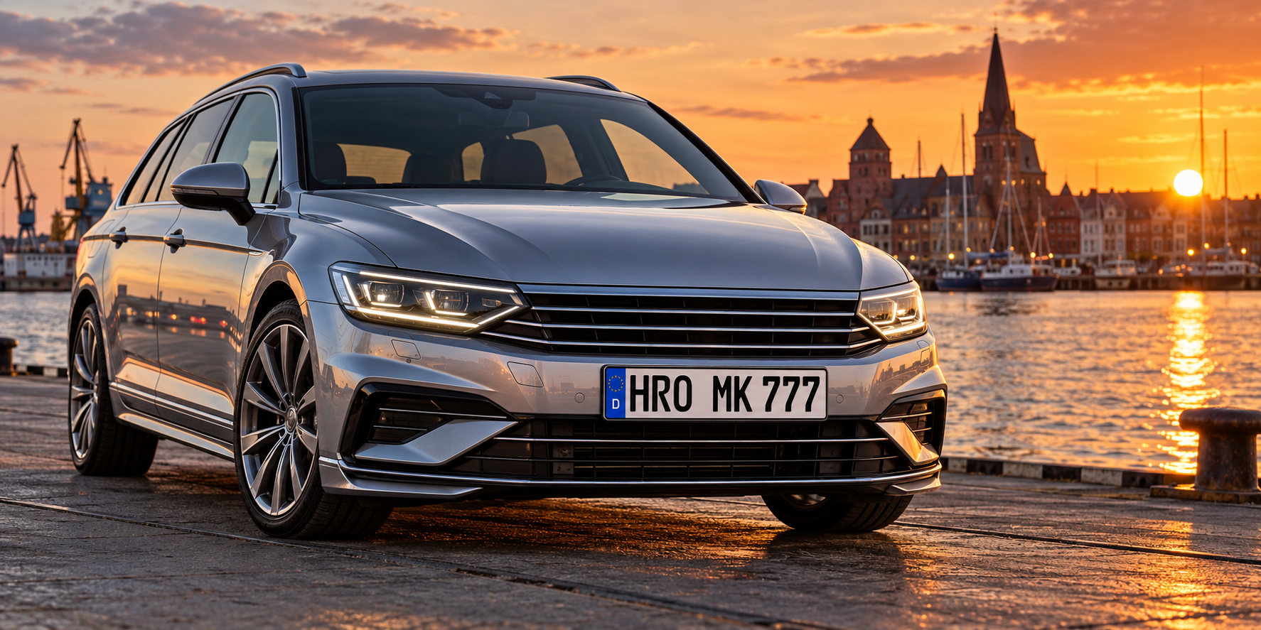 Modernes Auto in Rostock mit Beispielkennzeichen HRO MK 777